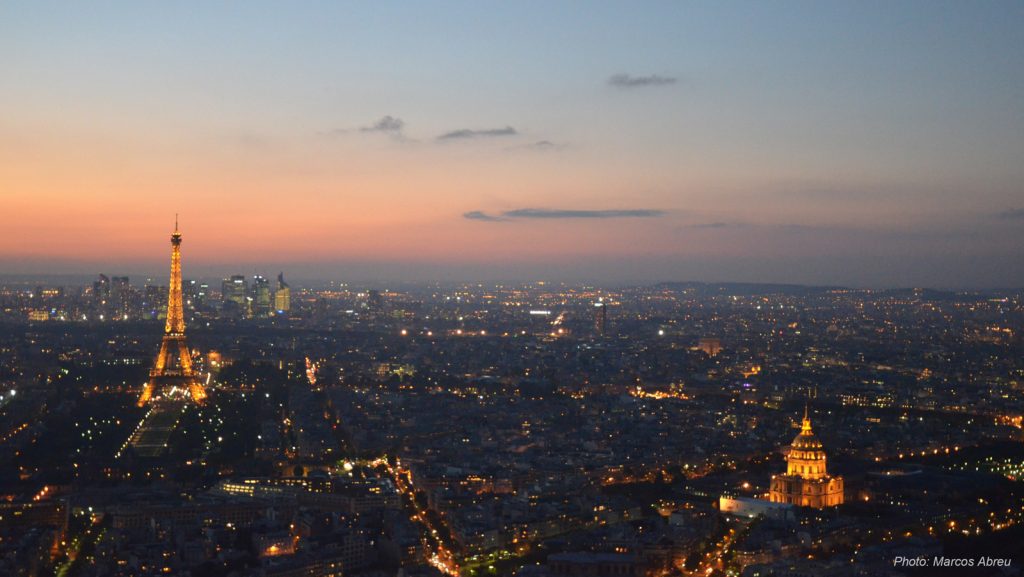 Evening view over Paris with Eiffel tower and Sacre Coeur